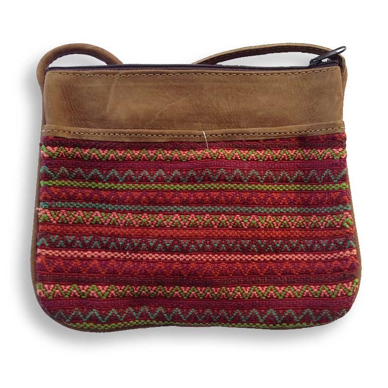 Shoulder Bag with Brocade and Leather (Wide) - Handmade in Guatemala ...